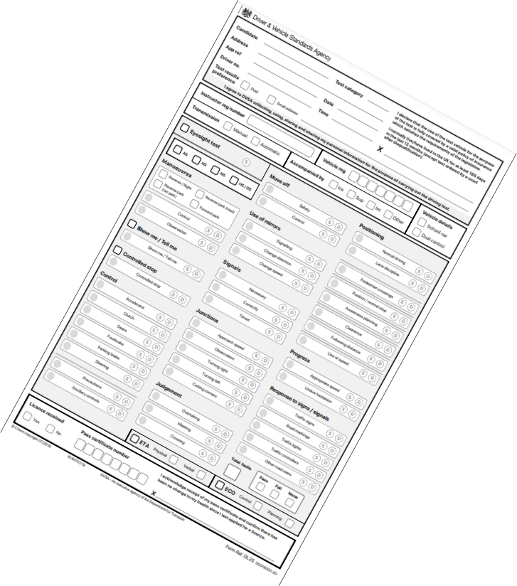 Picture of a driving test report form